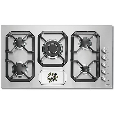 Lofra HLS9U0 Piano Cottura cm. 90 Acciaio Semifilo 4 Fuochi + 1 Tripla Corona Gas Stop Vassoio in ceramica porta possate