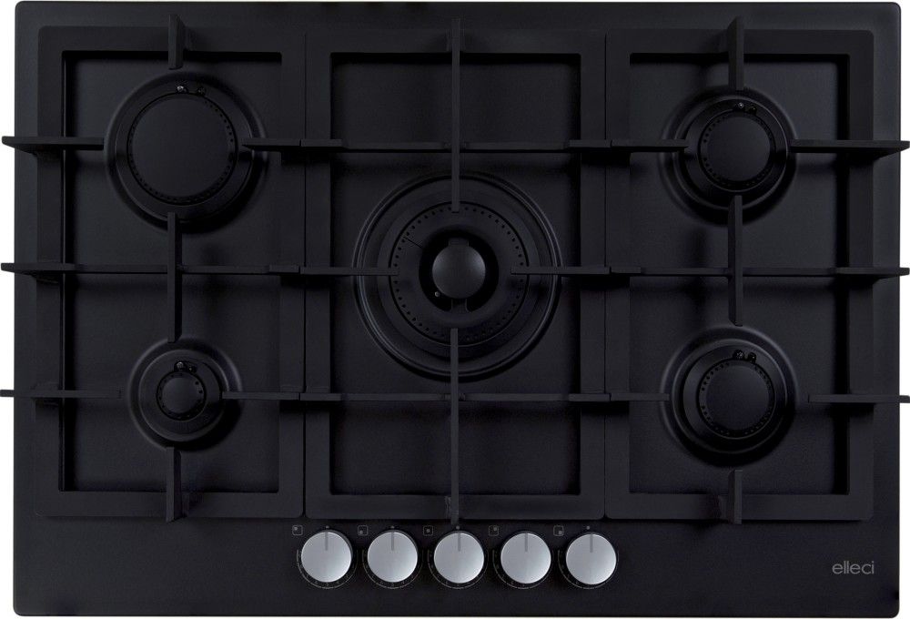 Elleci PGPP75140CS Piano Cottura Plano Plus 75 5 Fg (Tcc) Nero G40 Griglie Ghisa Manopole Black