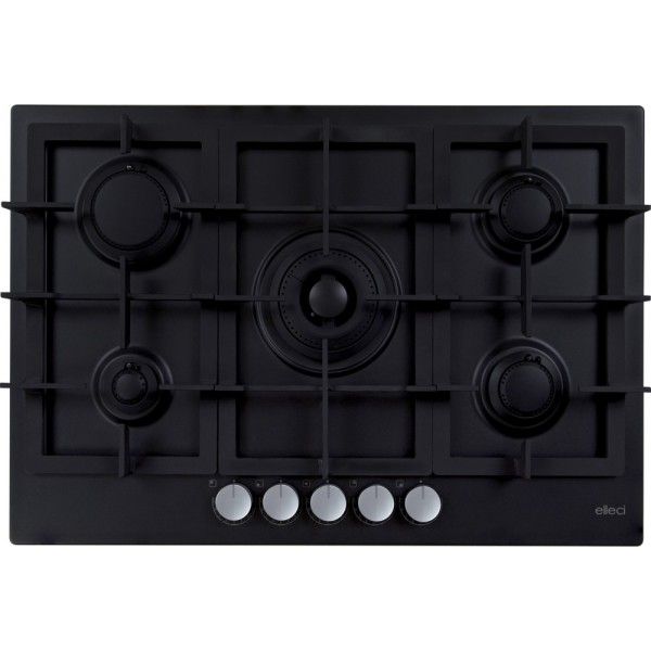 Elleci PKPP75186CS PLANO PLUS 75 Piano cottura a Gas   Keratek� Plus Black   5 Fuochi