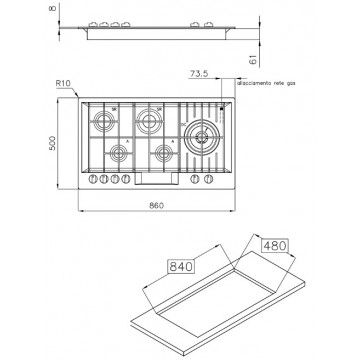 Foster FL Piano cottura a gas 86 cm   5 Fuochi   Bordo STD   per incasso sopratop 7201 032 7201032
