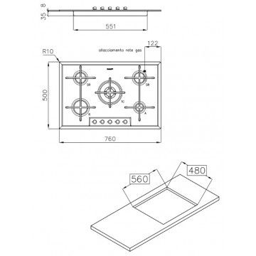 Foster Veronika Piano cottura a gas 76 cm - 5 Fuochi - Bordo STD - per incasso sopratop 7067 062 7067062